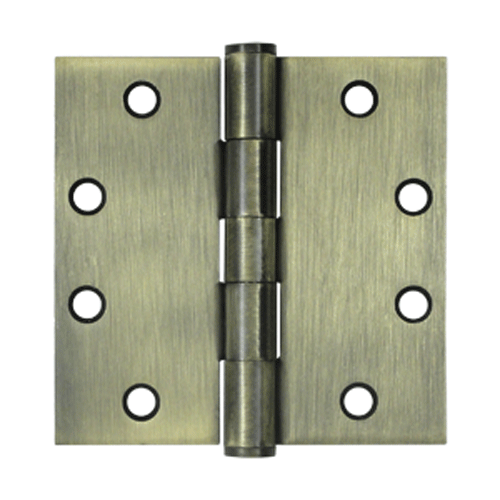 4 1/2 Inch x 4 1/2 Inch Heavy Duty Steel Hinge (Square Corner, Antique Brass Finish) DELTANA