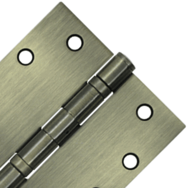 4 1/2 Inch x 4 1/2 Inch Non-Removable Pin Steel Hinge (Square Corner, Antique Brass Finish) DELTANA