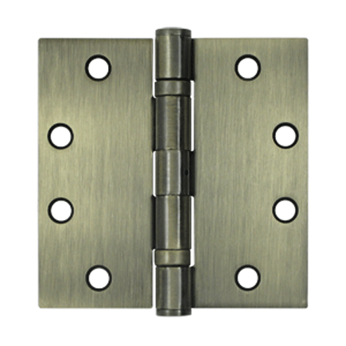 4 1/2 Inch x 4 1/2 Inch Non-Removable Pin Steel Hinge (Square Corner, Antique Brass Finish) DELTANA