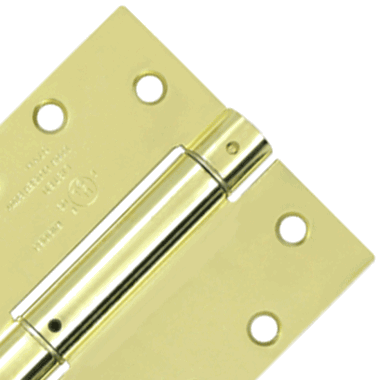 4 1/2 Inch x 4 1/2 Inch Steel Spring Hinge (Square Corner, Polished Brass Finish) DELTANA