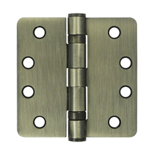 4 Inch x 4 Inch Ball Bearing Steel Hinge (1/4 Radius Corner, Antique Brass Finish) DELTANA