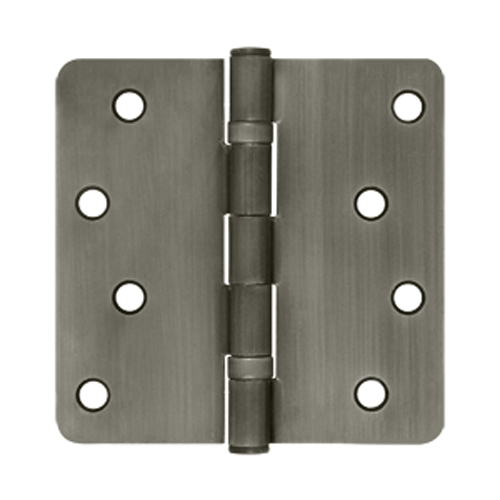 4 Inch x 4 Inch Ball Bearing Steel Hinge (1/4 Radius Corner, Antique Nickel Finish) DELTANA