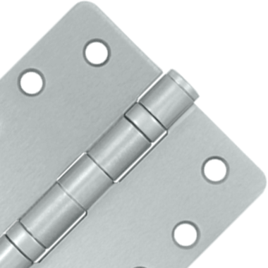 4 Inch x 4 Inch Ball Bearing Steel Hinge (1/4 Radius Corner, Brushed Chrome Finish) DELTANA