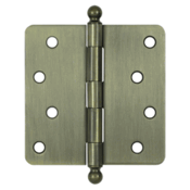 4 Inch x 4 Inch Ball Tip Steel Hinge (1/4 Radius Corner, Antique Brass Finish) DELTANA
