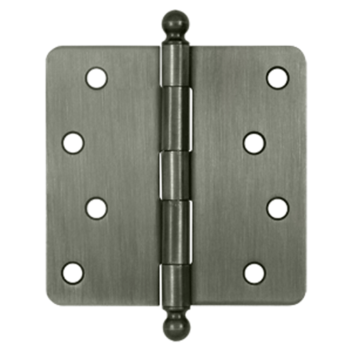 4 Inch x 4 Inch Ball Tip Steel Hinge (1/4 Radius Corner, Antique Nickel Finish) DELTANA