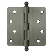 4 Inch x 4 Inch Ball Tip Steel Hinge (1/4 Radius Corner, Antique Nickel Finish) DELTANA