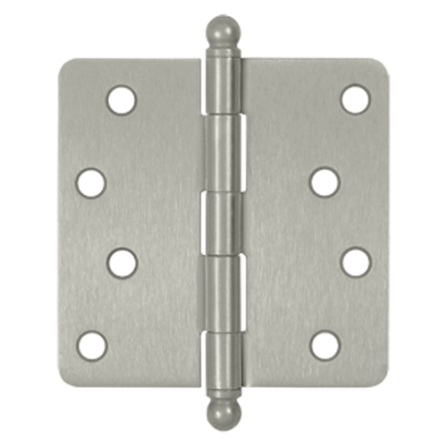 4 Inch x 4 Inch Ball Tip Steel Hinge (1/4 Radius Corner, Brushed Nickel Finish) DELTANA