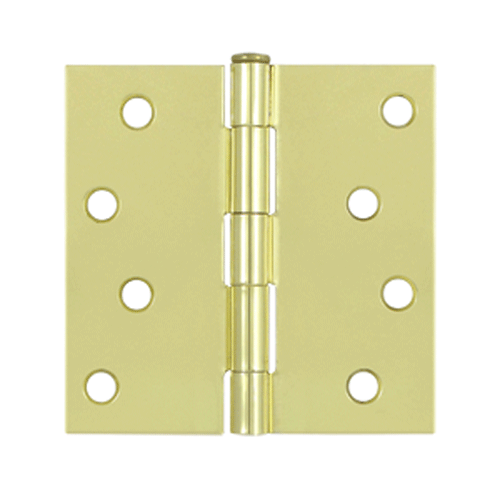 4 Inch x 4 Inch Square Corner Steel Hinge (Polished Brass Finish) DELTANA