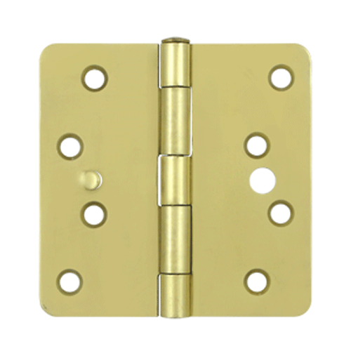 4 Inch x 4 Inch Steel Hinge (1/4 Radius Corner, Brushed Brass Finish) DELTANA