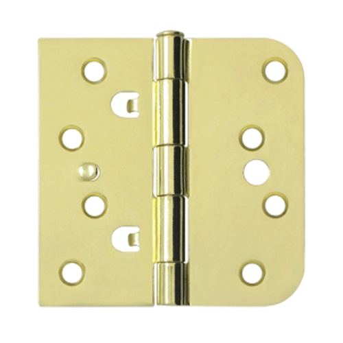 4 Inch x 4 Inch Steel Hinge (5/8 Radius x Square Corner, Polished Brass Finish) DELTANA