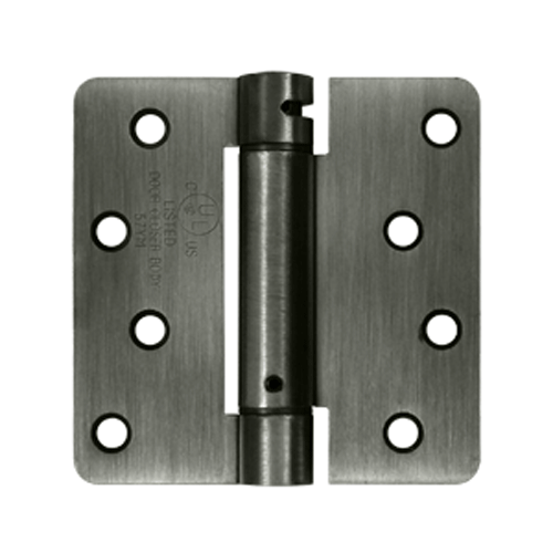 4 Inch x 4 Inch Steel Spring Hinge (1/4 Radius Corner, Antique Nickel Finish) DELTANA