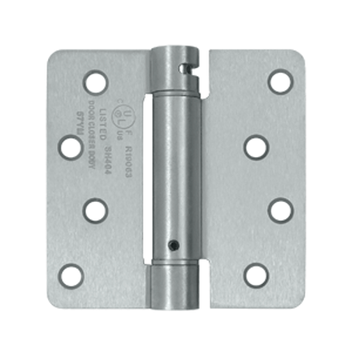 4 Inch x 4 Inch Steel Spring Hinge (1/4 Radius Corner, Brushed Chrome Finish) DELTANA
