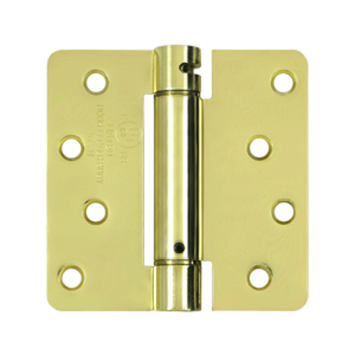 4 Inch x 4 Inch Steel Spring Hinge (1/4 Radius Corner, Polished Brass Finish) DELTANA