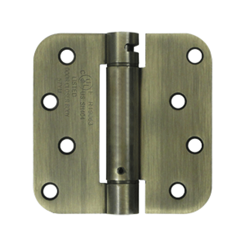 4 Inch x 4 Inch Steel Spring Hinge (5/8 Radius Corner, Antique Brass Finish) DELTANA