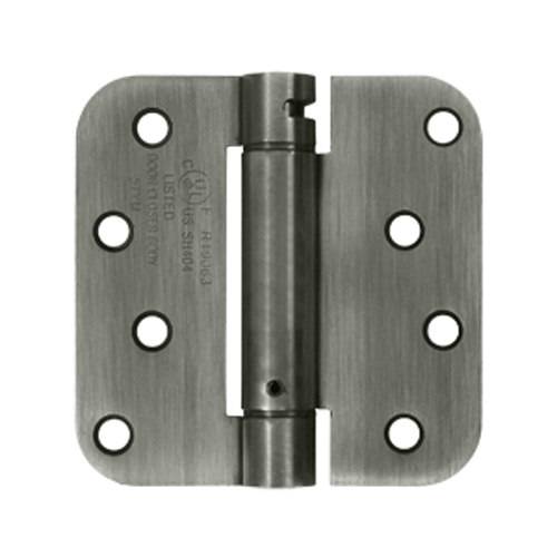 4 Inch x 4 Inch Steel Spring Hinge (5/8 Radius Corner, Antique Nickel Finish) DELTANA