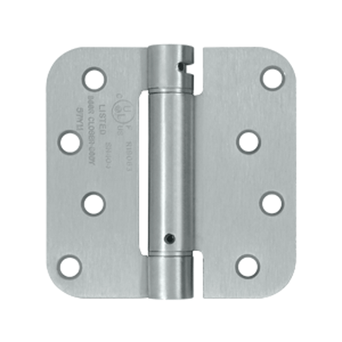 4 Inch x 4 Inch Steel Spring Hinge (5/8 Radius Corner, Brushed Chrome Finish) DELTANA