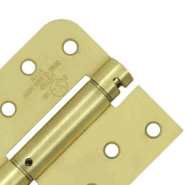 4 Inch x 4 Inch Steel Spring Hinge (5/8 Radius x Square Corner, Brushed Brass Finish) DELTANA