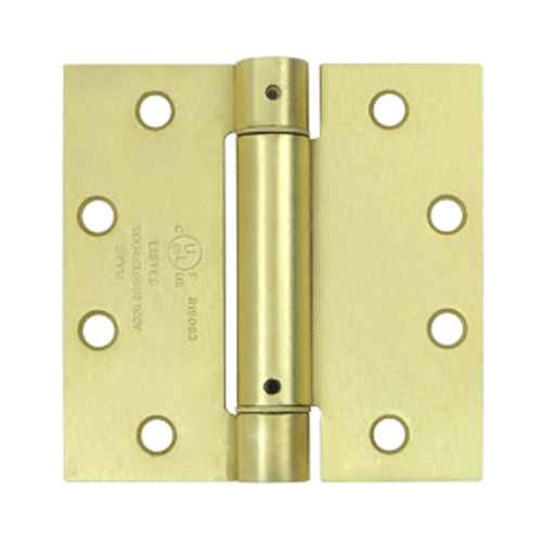4 Inch x 4 Inch Steel Spring Hinge (5/8 Radius x Square Corner, Brushed Brass Finish) DELTANA