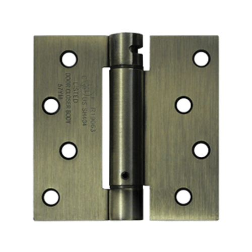 4 Inch x 4 Inch Steel Spring Hinge (Square Corner Antique Brass Finish) DELTANA