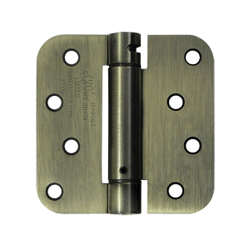 4 Inch x 4 Inch TT Steel Spring Hinge (5/8 Radius Corner, Antique Brass Finish) DELTANA
