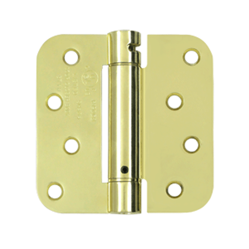 4 Inch x 4 Inch TT Steel Spring Hinge (5/8 Radius Corner, Polished Brass Finish) DELTANA