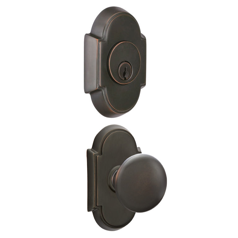 Arched Back Plate Entryway Set with Round Brass Knob (Several Finishes Available) EMTEK