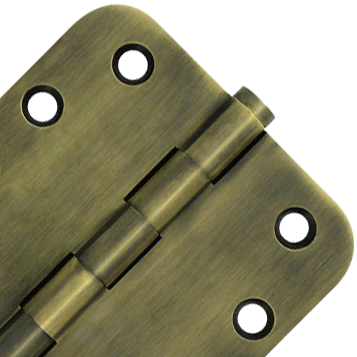 4 Inch X 4 Inch Solid Brass Hinge (5/8 Radius Corner, Antique Brass Finish) DELTANA