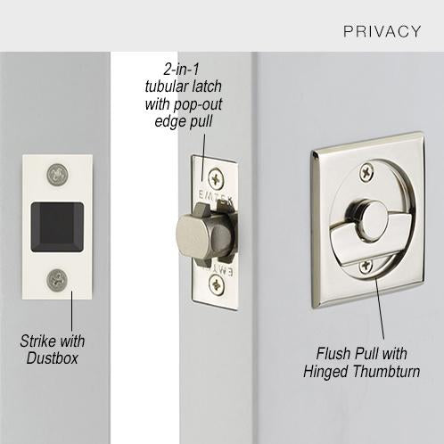 Square Solid Brass Pocket Door Tubular Privacy Set (Several Finish Options) EMTEK