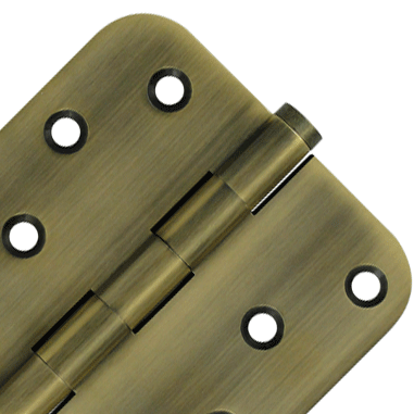 4 Inch X 4 Inch Solid Brass Zig-Zag Hinge (5/8 Radius Corner, Antique Brass Finish) DELTANA