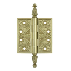 3 1/2 X 3 1/2 Inch Solid Brass Ornate Finial Style Hinge (Unlacquered Brass Finish) DELTANA